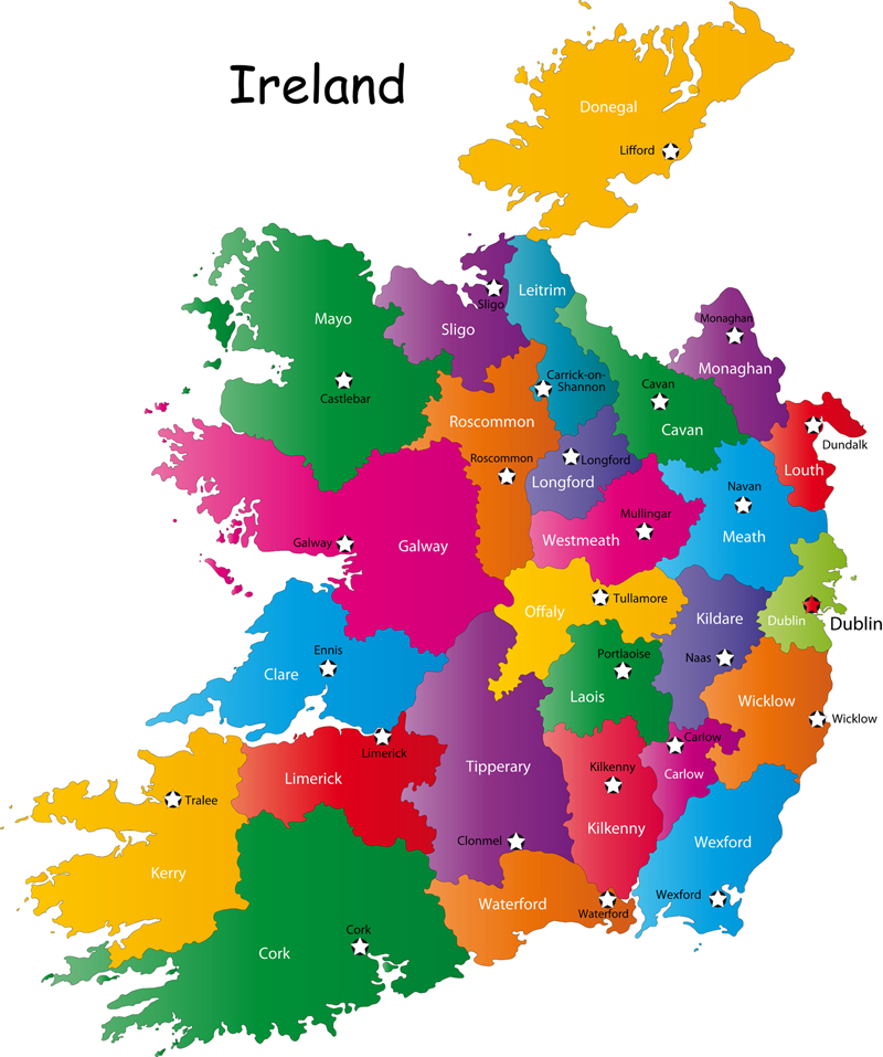 Irish Counties and Capital Cities Map Counties of Ireland A Map Of Ireland Counties