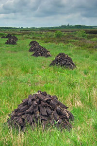 drying peat in a rural peat bog